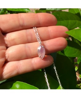 Colar Prata950 Ponto de Luz Quartzo Rosa 