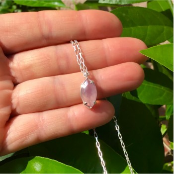 Colar Prata950 Ponto de Luz Quartzo Rosa