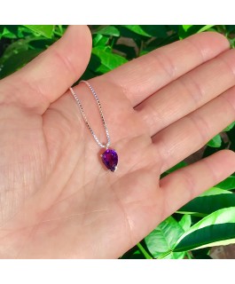 Colar Prata950 Ponto de Luz Ametista Gota 