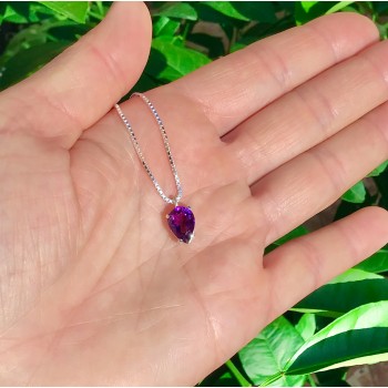 Colar Prata950 Ponto de Luz Ametista Gota