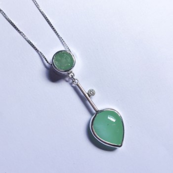 Colar Prata950 Esmeralda, Crisoprásio e Moissanita