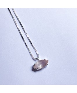 Colar Prata950 Ponto de Luz Quartzo Rosa Facetado 2 