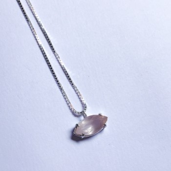 Colar Prata950 Ponto de Luz Quartzo Rosa Facetado 2