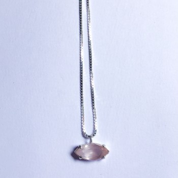 Colar Prata950 Ponto de Luz Quartzo Rosa Facetado 2