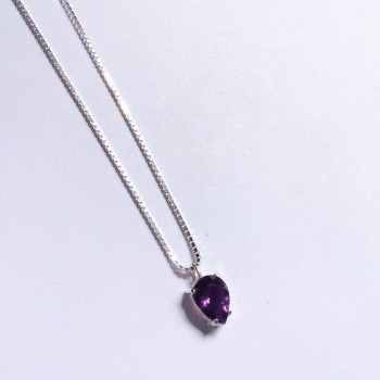 Colar Prata950 Ponto de Luz Ametista Gota